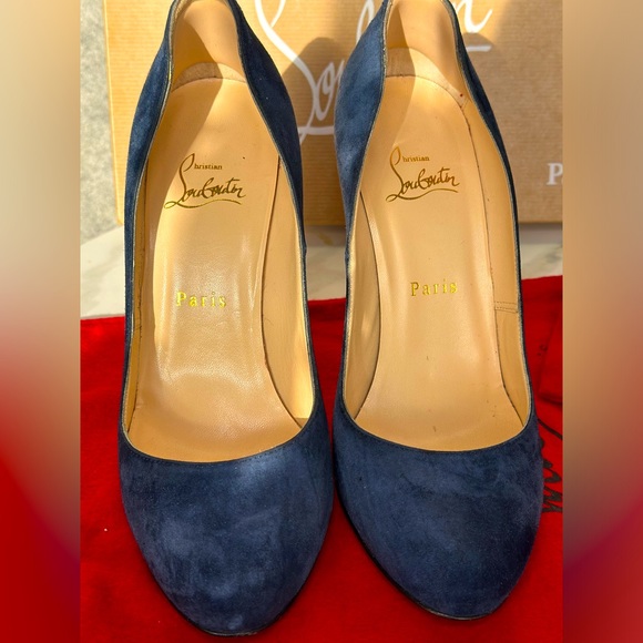 Christian Louboutin RonRon 100mm gorgeous Suede in Navy  Sz 8 - Picture 3 of 12